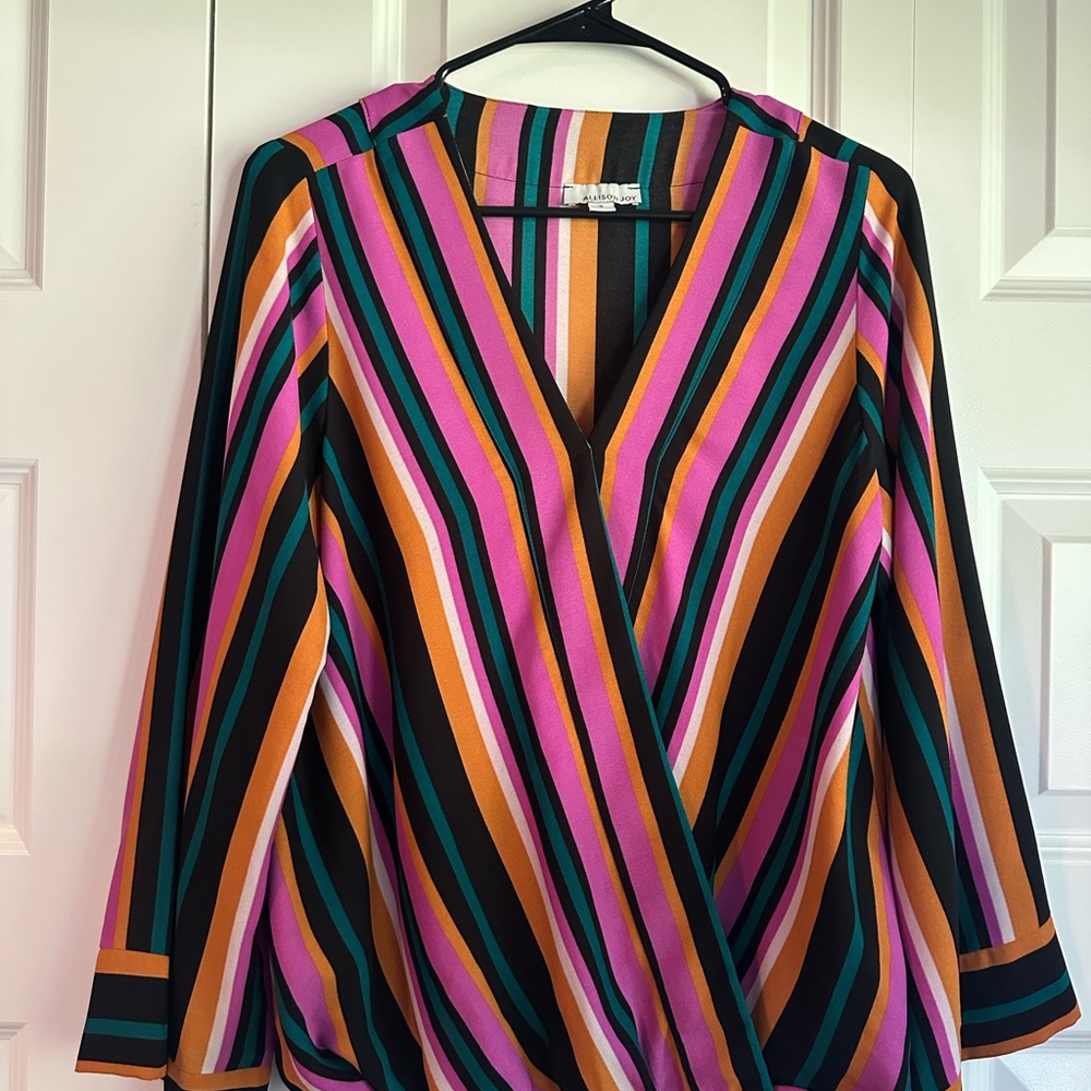 Allison Joy Vibrant Striped V-Neck Blouse